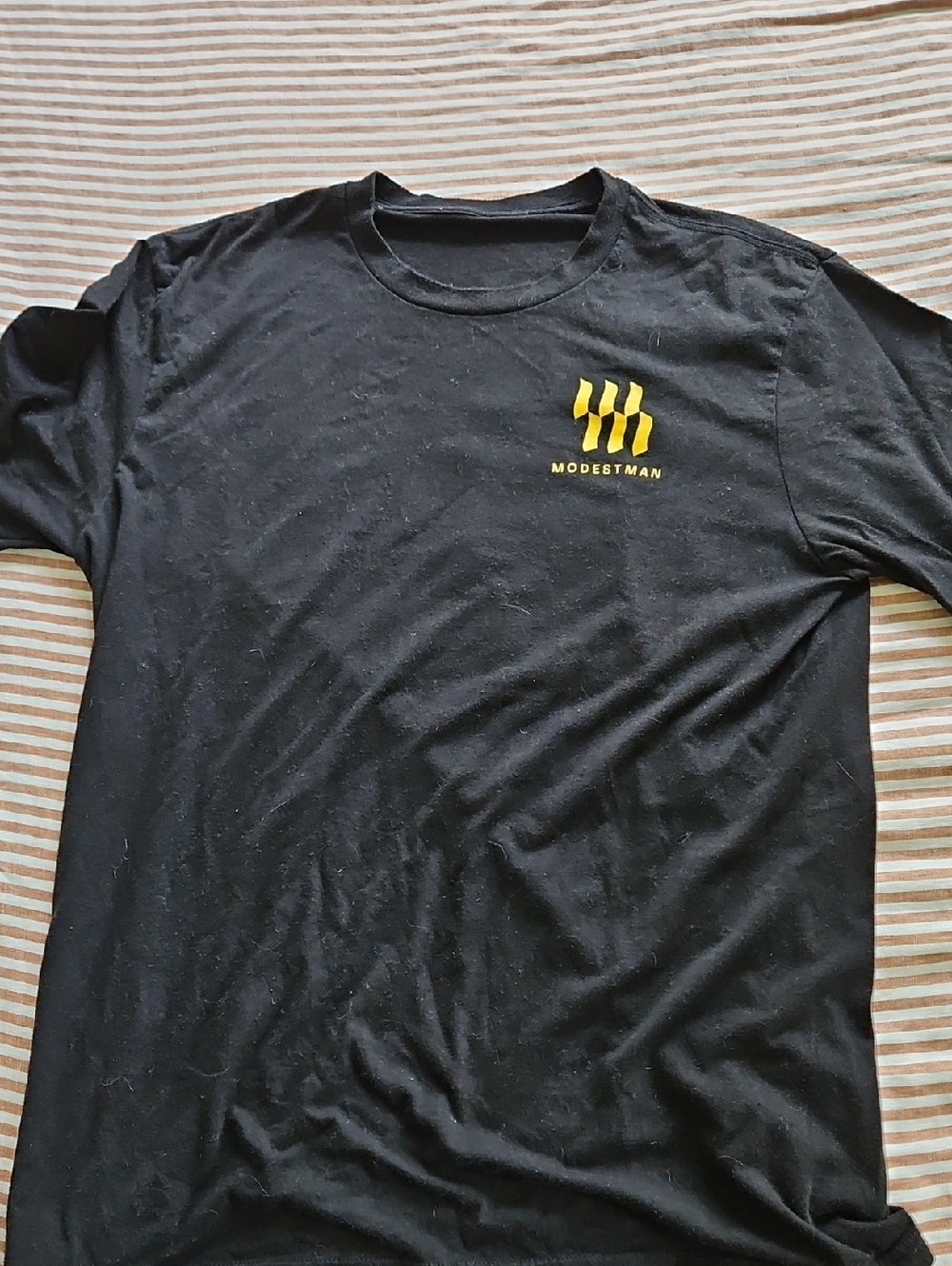 Black Crew Neck T-Shirt with Yellow Logo